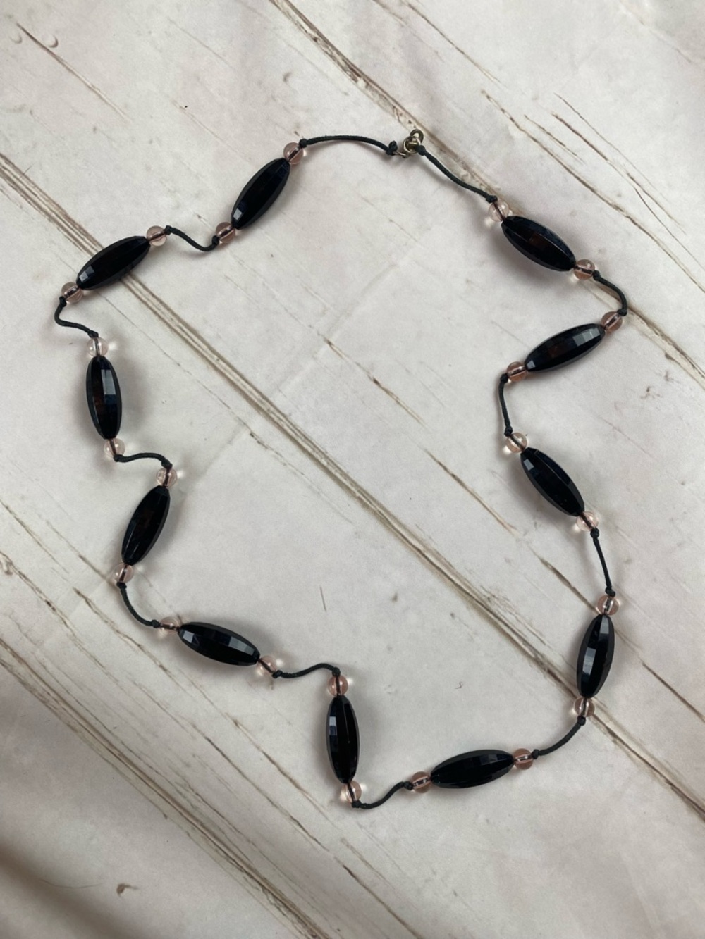 Vintage. Black Bead Station Necklace - Unbranded